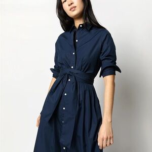 ANN MASHBURN Classic Shirt Waist Dress in Navy Poplin Size M